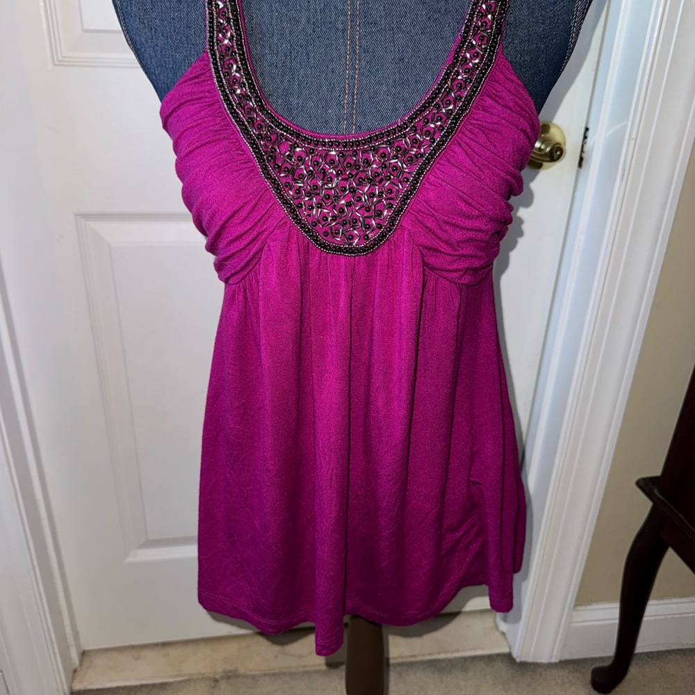 Stunning Cynthia Rowley Beaded tank top Vibrant pink. Sz M